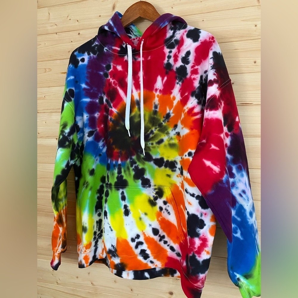 GILDAN Colorful Tie Dye Hoodie Soft Unisex Pullover Sweatshirt Unique Hippie - Picture 3 of 11
